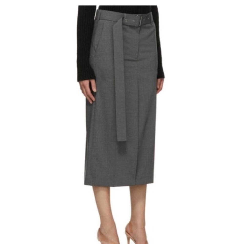 NWOT Helmut Lang Trouser Style Skirt Gray Wool Blend Sz 8 Midi Belted Workwear